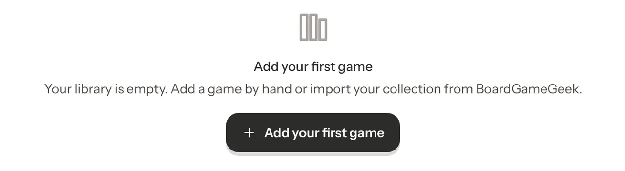 The Library's empty state, with the message Add your first game, the line Your library is empty, and an Add your first game button.